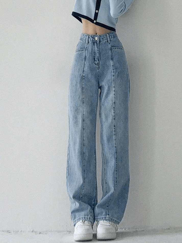 Seam Detail Washed Boyfriend Jeans Blue / S Jeans Main image