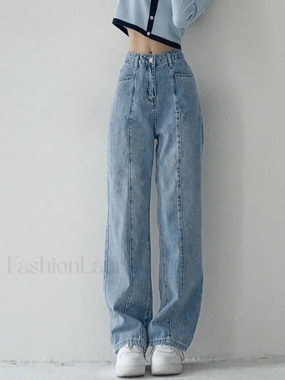 Seam Detail Washed Boyfriend Jeans Blue / S Jeans