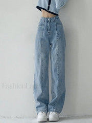 Seam Detail Washed Boyfriend Jeans Blue / S Jeans