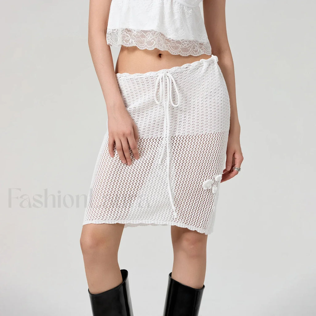 See Through Crochet Flower Slim Fit Cover Up WHITE / S