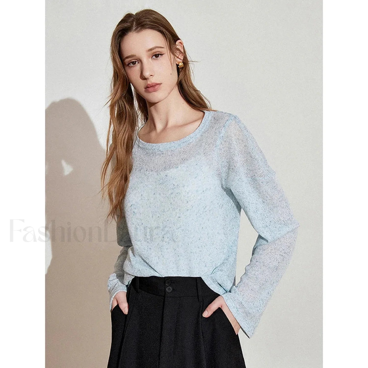 See Through Romantic Round Neck T Shirt Light Blue / S Main image