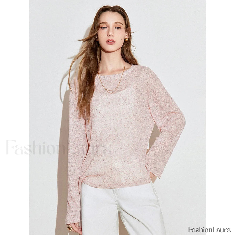 See Through Romantic Round Neck T Shirt Pink / S
