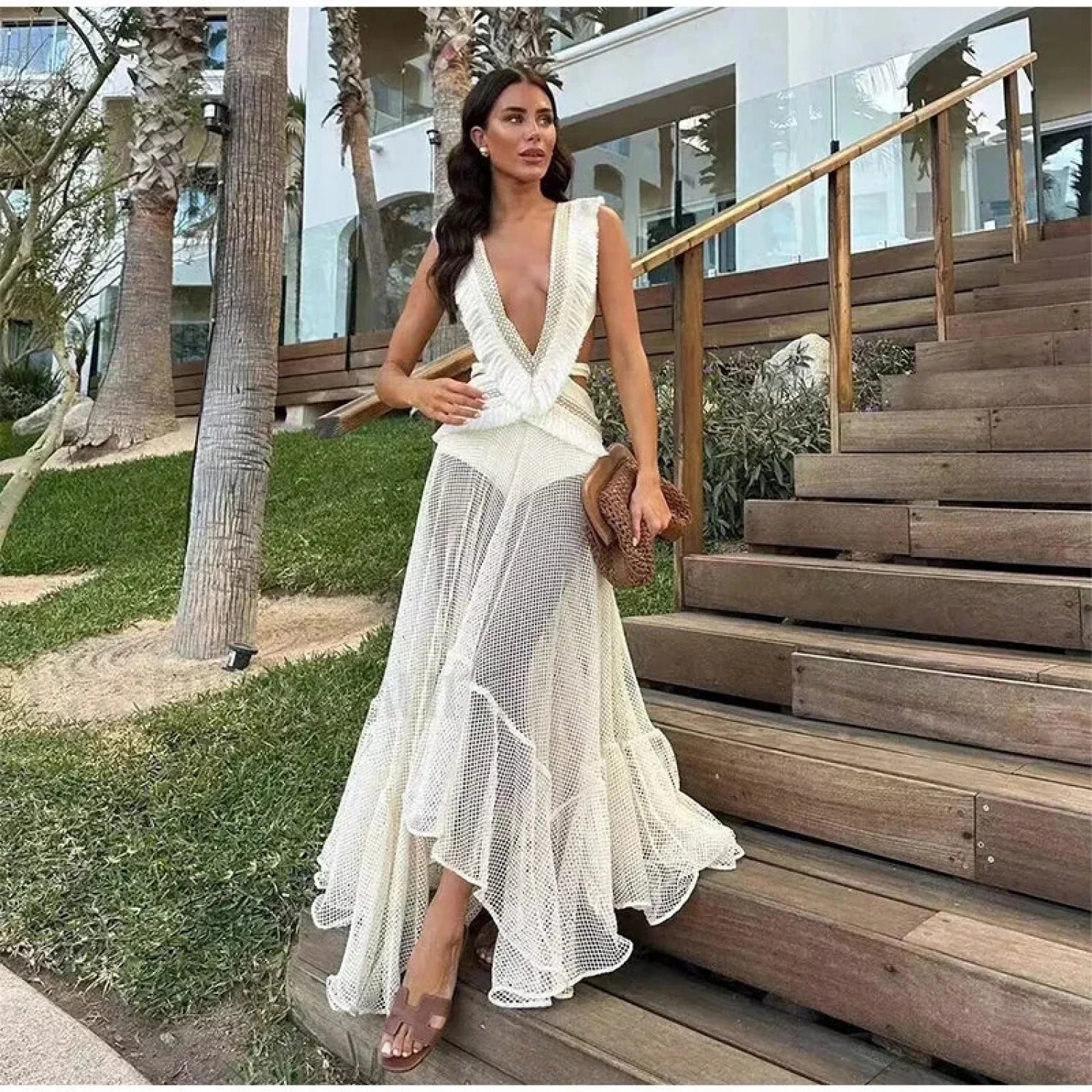 See Through Tassel Boho Dress white / S Main image