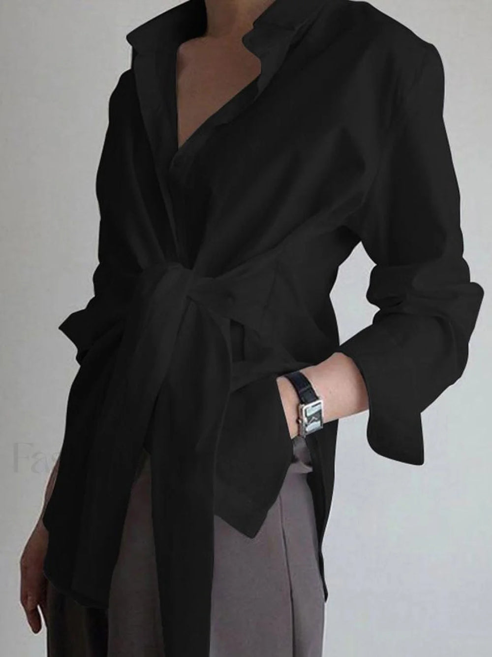 Semi Sheer Button Down Tied Long Shirt Black / XS Shirts