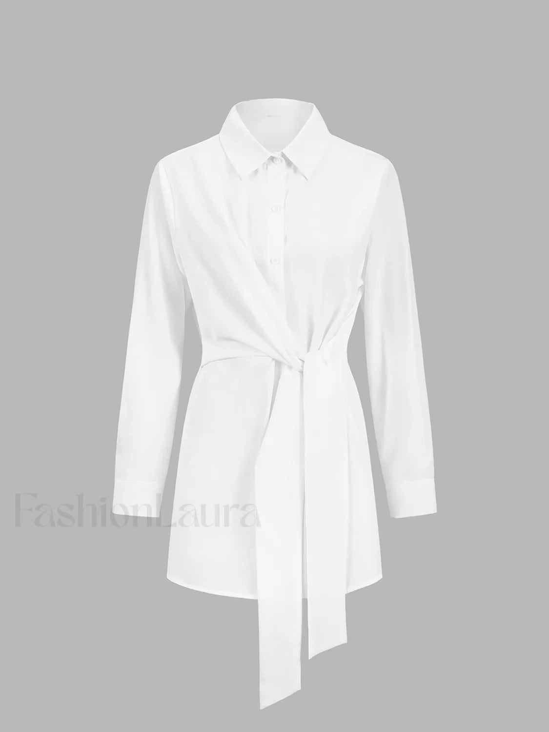 Semi-Sheer Button Down Tied Long Shirt Secondary image