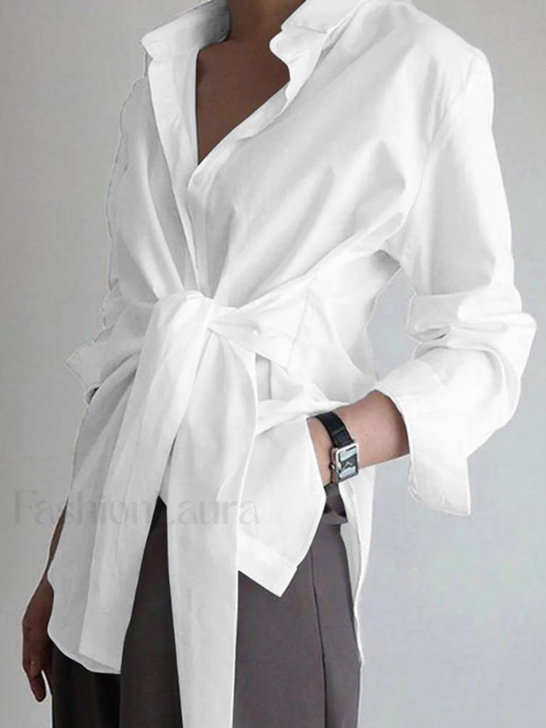Semi Sheer Button Down Tied Long Shirt White / XS Shirts Main image