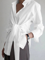 Semi Sheer Button Down Tied Long Shirt White / XS Shirts