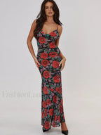 Semi Sheer Floral Print Cami Long Dress Dresses