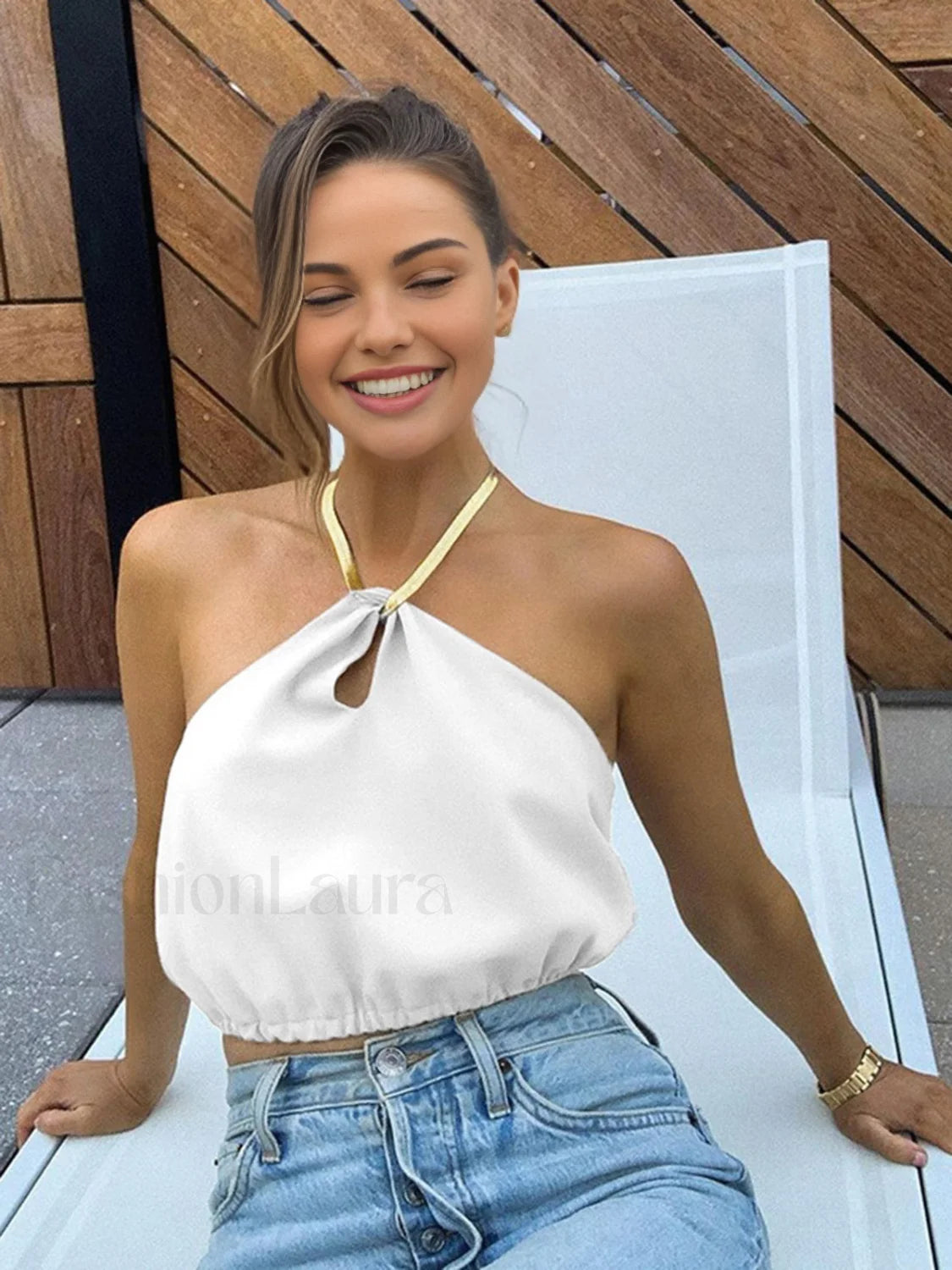 Semi-Sheer Halter Crop Sleeveless Top Secondary image
