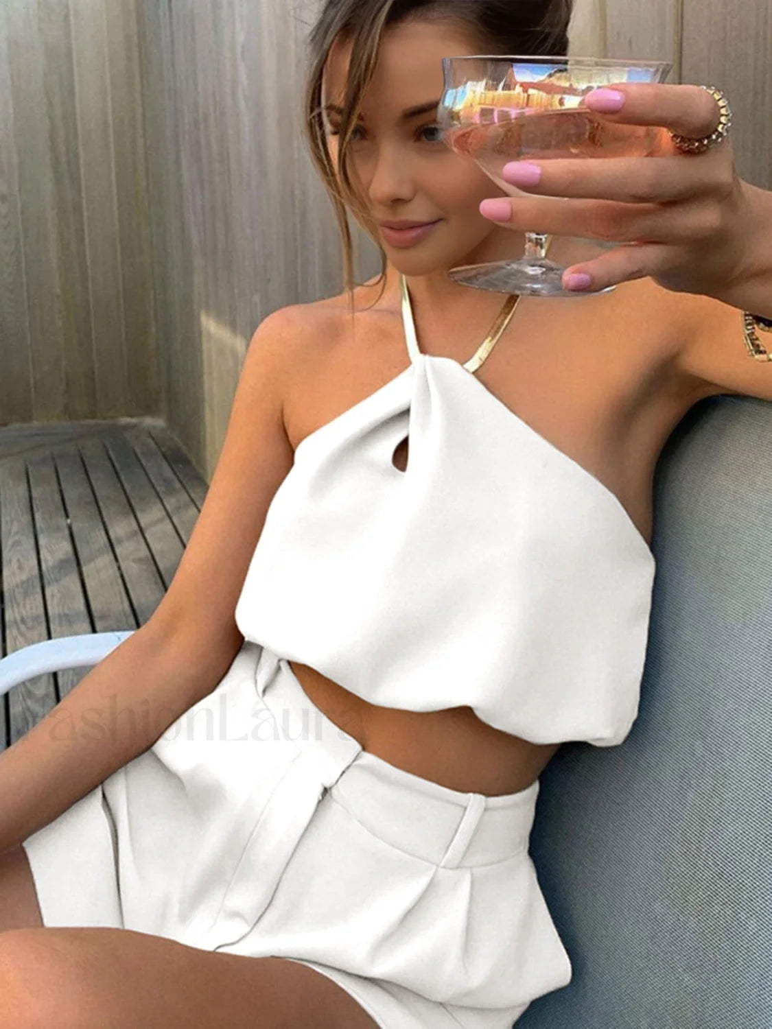 Semi Sheer Halter Crop Sleeveless Top White / XS Tank Tops & Camis Main image