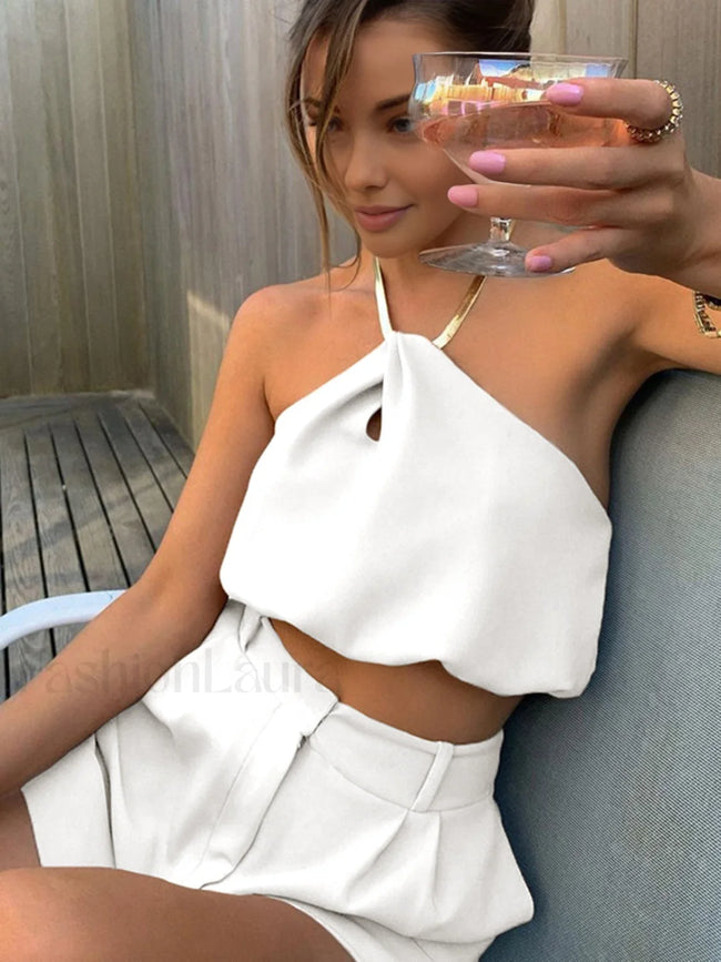 Semi Sheer Halter Crop Sleeveless Top White / XS Tank Tops & Camis Main image