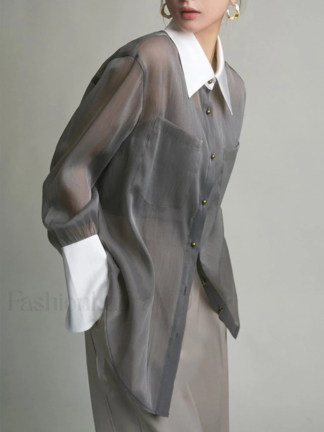 Semi Sheer Leisure See Through Shirt With Cami Top Grey / XS Shirts Main image