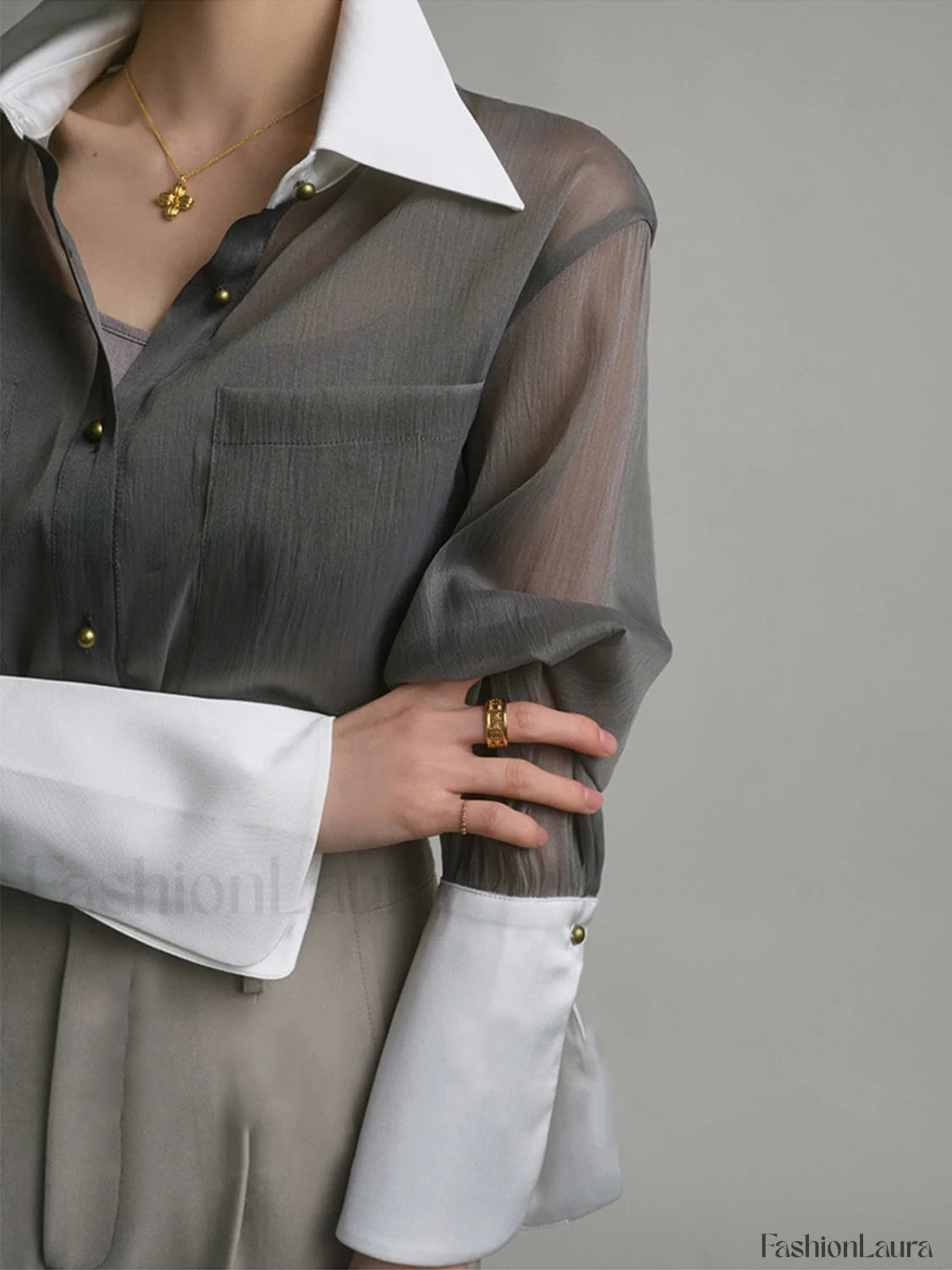 Semi Sheer Leisure See Through Shirt With Cami Top Shirts