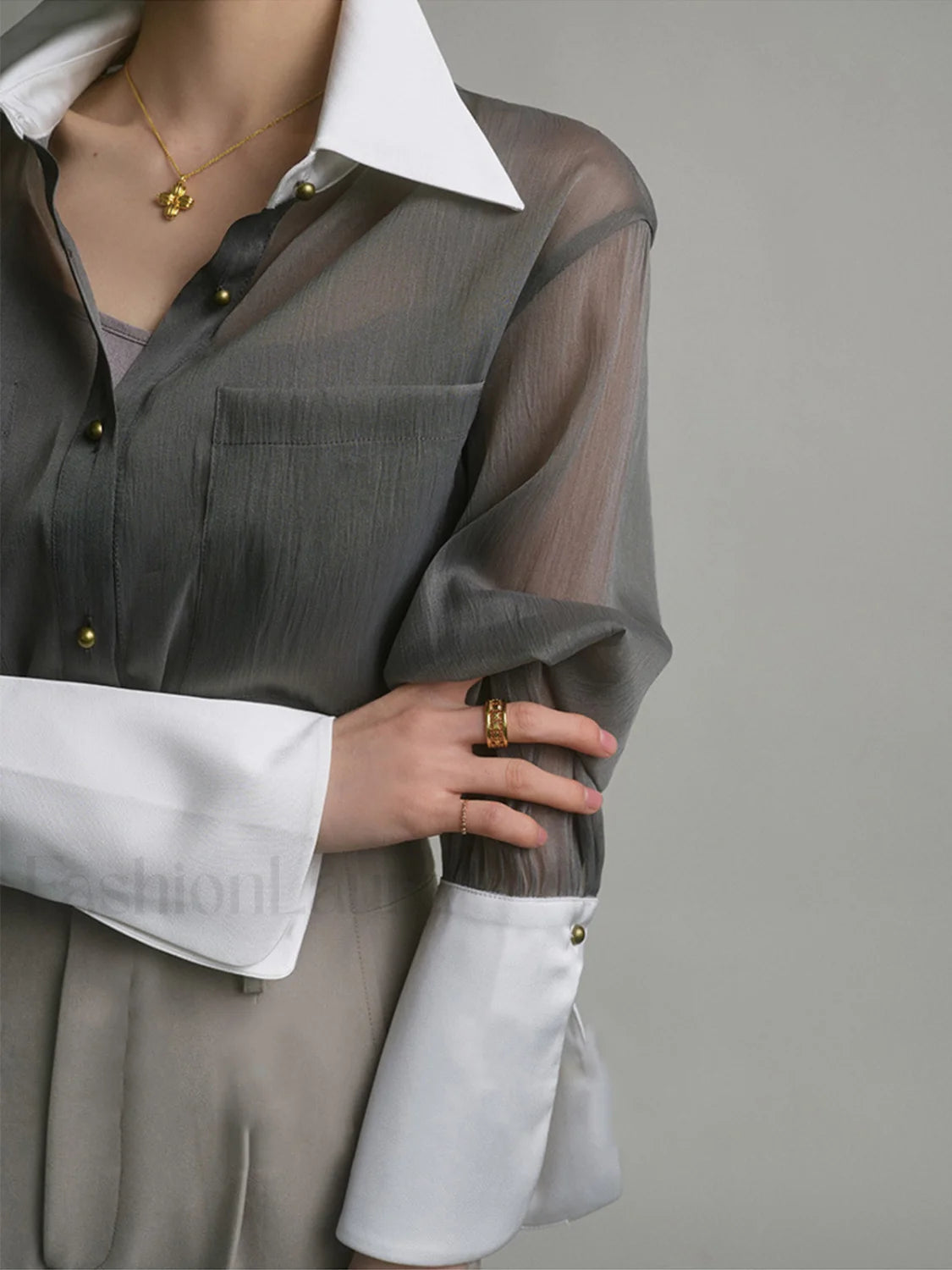 Semi Sheer Leisure See Through Shirt With Cami Top Shirts