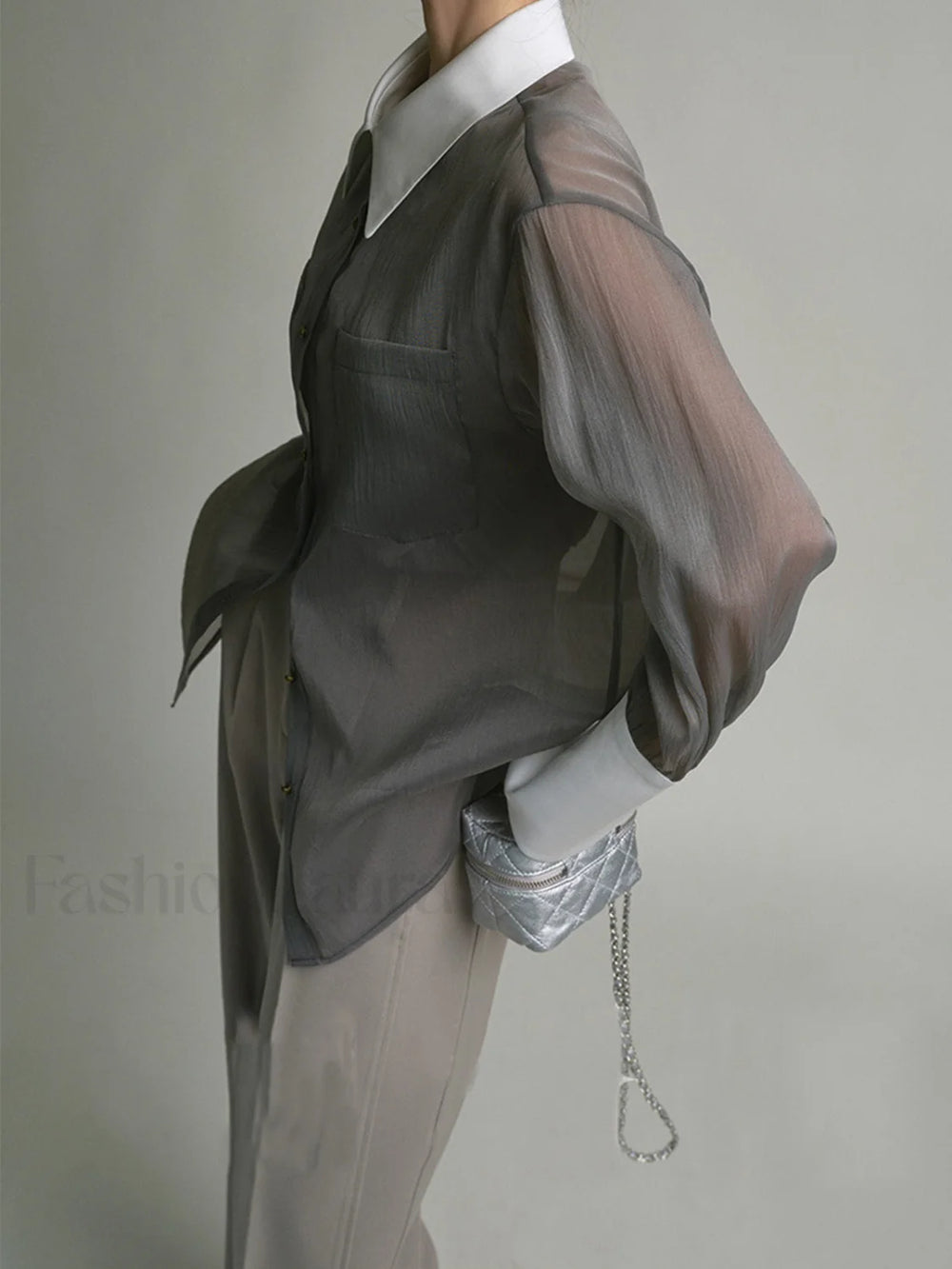 Semi Sheer Leisure See Through Shirt With Cami Top Shirts