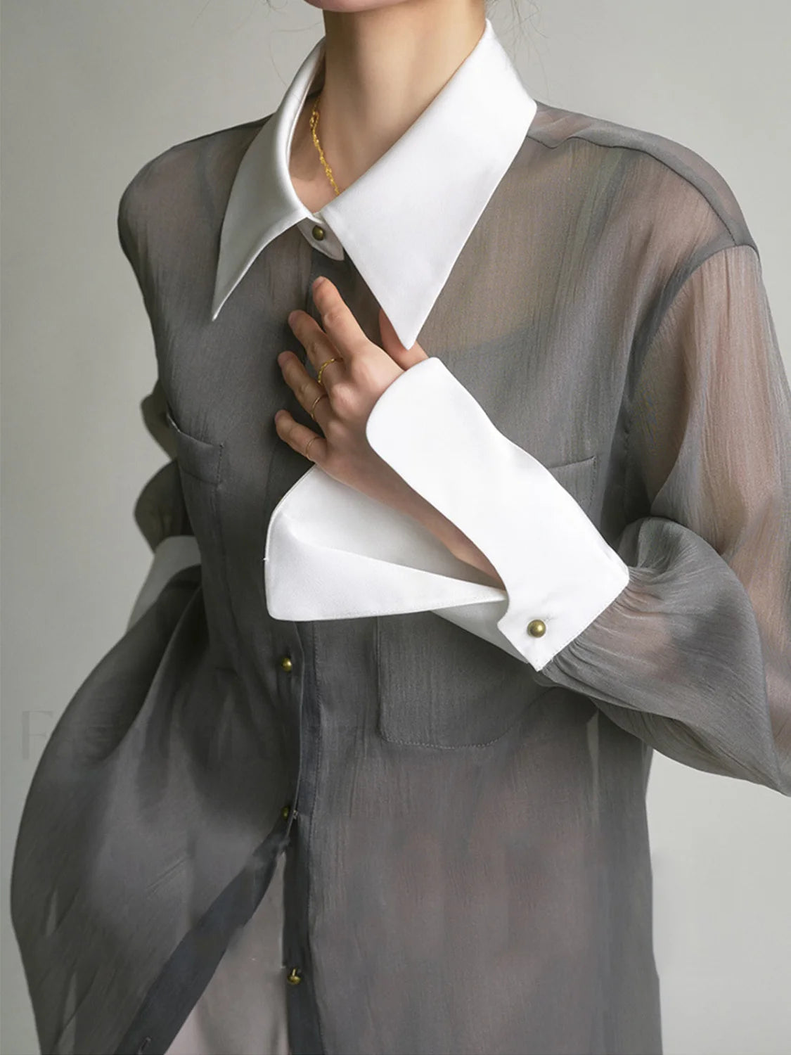 Semi-Sheer Leisure See Through Shirt With Cami Top Secondary image