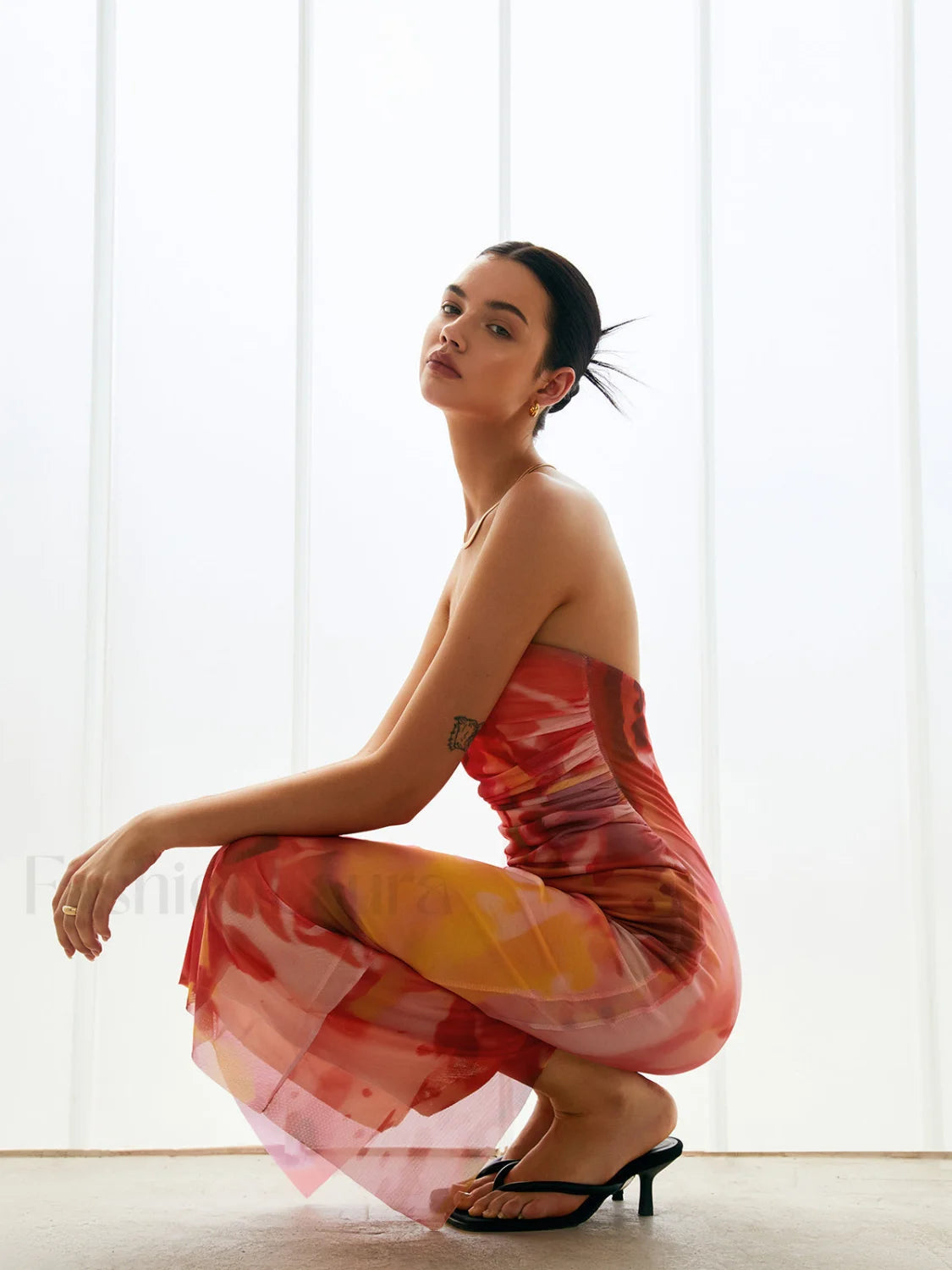 Semi-Sheer Mesh Midi Tube Dress Secondary image