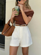 Semi Sheer Mid Waist Shorts Without Belt Shorts