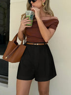 Semi Sheer Mid Waist Shorts Without Belt Black / XS Shorts