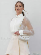 Semi Sheer Puff Sleeve Organza Shirt Shirts
