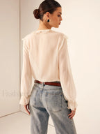 Semi Sheer Ruffle Chiffon Breasted Blouse Blouses