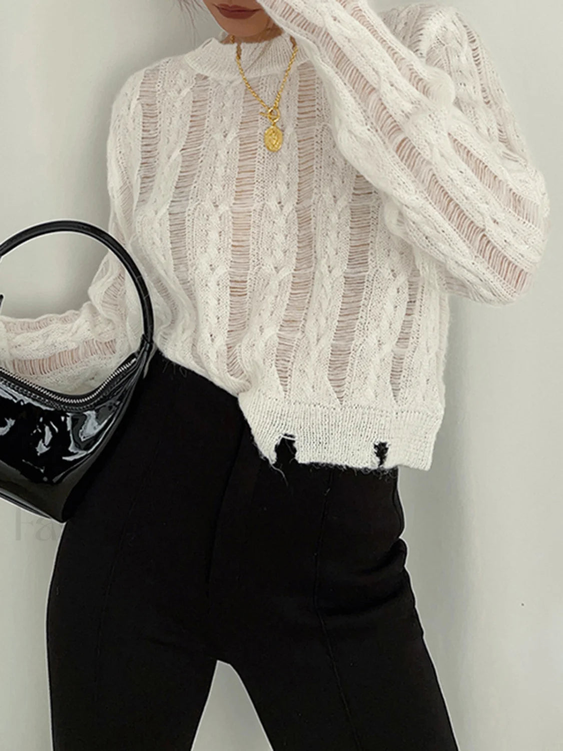 Semi-Sheer Snowflake Crochet Knit Shirt Secondary image