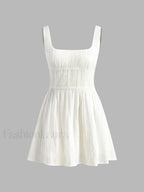Semi Sheer Solid Square Neckline Short Dress Dresses