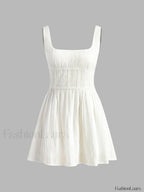 Semi Sheer Solid Square Neckline Short Dress Dresses