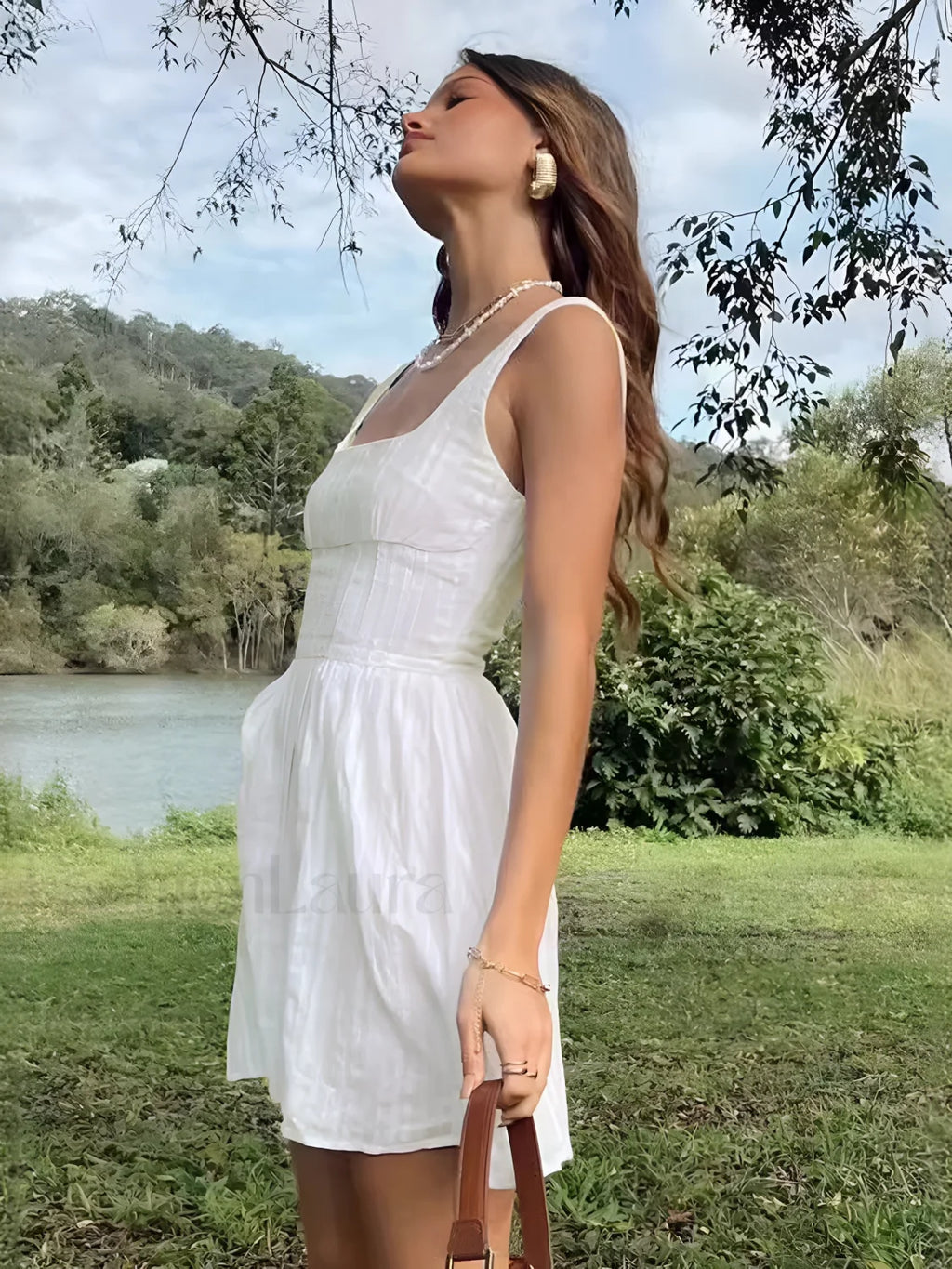 Semi Sheer Solid Square Neckline Short Dress Dresses