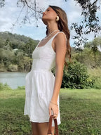 Semi Sheer Solid Square Neckline Short Dress Dresses