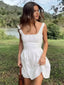 Semi Sheer Solid Square Neckline Short Dress White / XS Dresses
