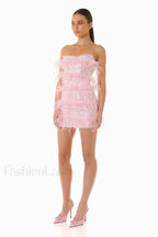 Senara Strapless Sequin Charming Feather Mini Dress