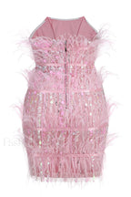 Senara Strapless Sequin Charming Feather Mini Dress
