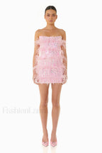 Senara Strapless Sequin Charming Feather Mini Dress