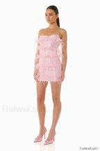 Senara Strapless Sequin Charming Feather Mini Dress