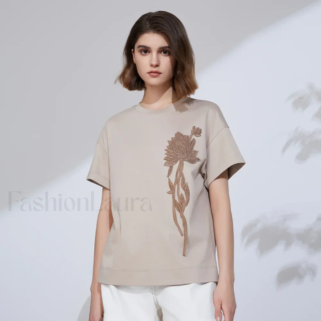 Sequin Cotton Lyocell Slim T Shirt