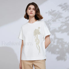 Sequin Cotton Lyocell Slim T Shirt White / S