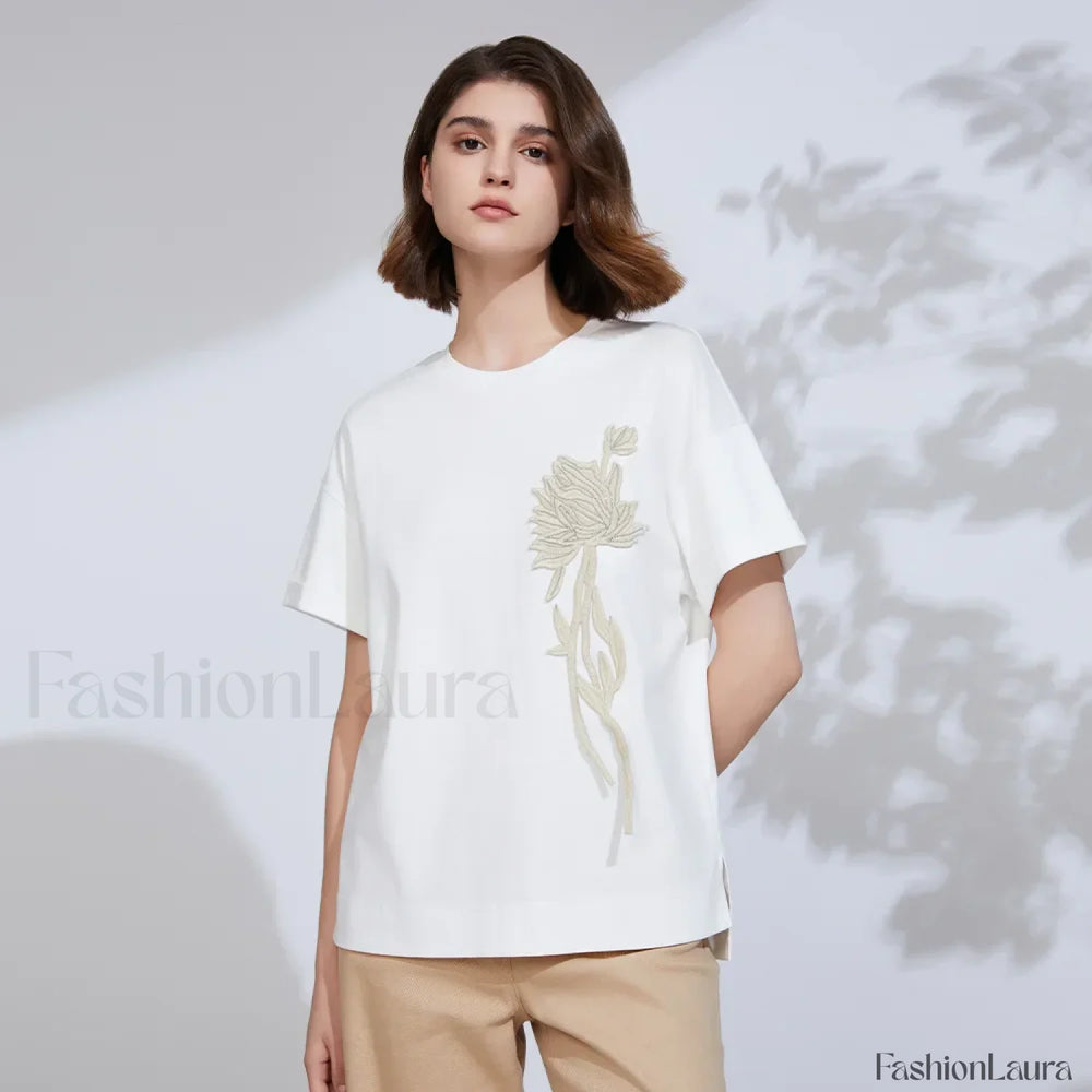 Sequin Cotton Lyocell Slim T Shirt White / S