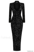 Sequin Embellishments Stylish Slit Maxi Dress