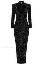 Sequin Embellishments Stylish Slit Maxi Dress