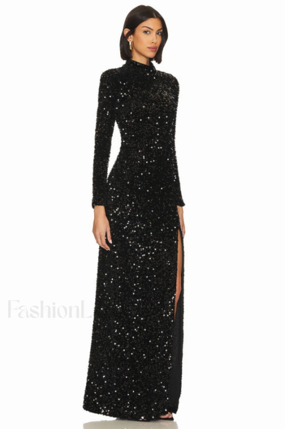 Sequin Embellishments Stylish Slit Maxi Dress