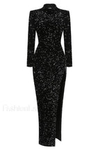 Sequin Embellishments Stylish Slit Maxi Dress XS / Black