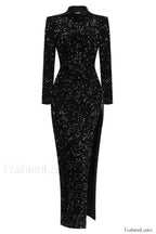 Sequin Embellishments Stylish Slit Maxi Dress XS / Black