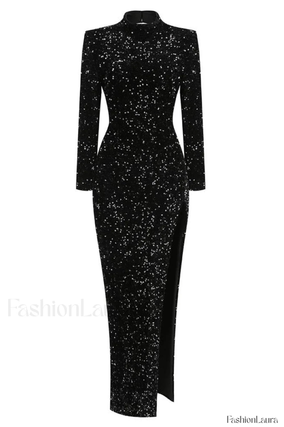 Sequin Embellishments Stylish Slit Maxi Dress XS / Black