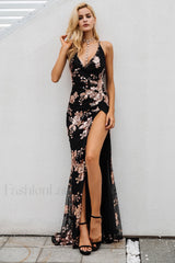 Sequin Halter Backless Charming Split Cocktail Dress