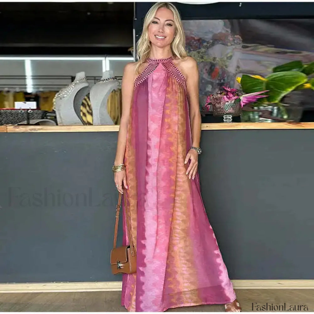 Sequin Halter Maxi Boho Dress