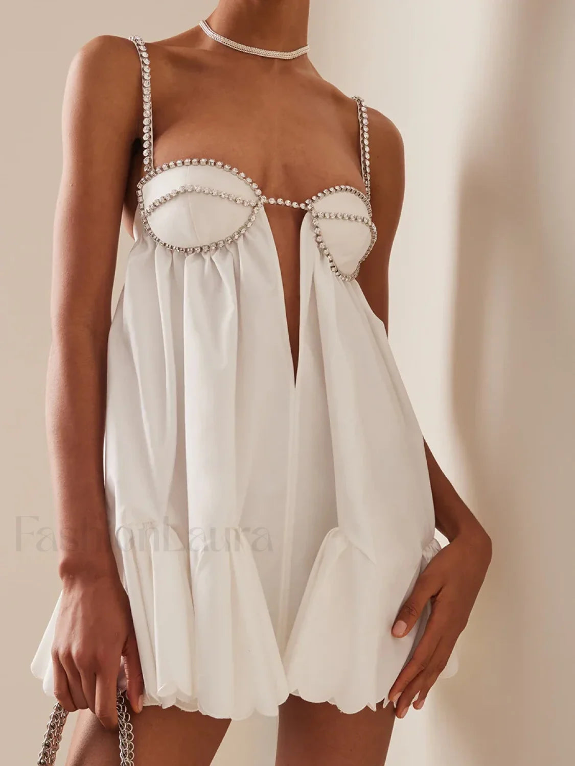 Sequin Hollow Back Mini Dress Ivory / S Main image