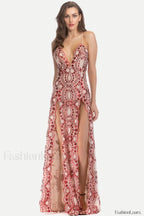 Sequin Slit Glitter Charming Maxi Evening Party Dress S / Red