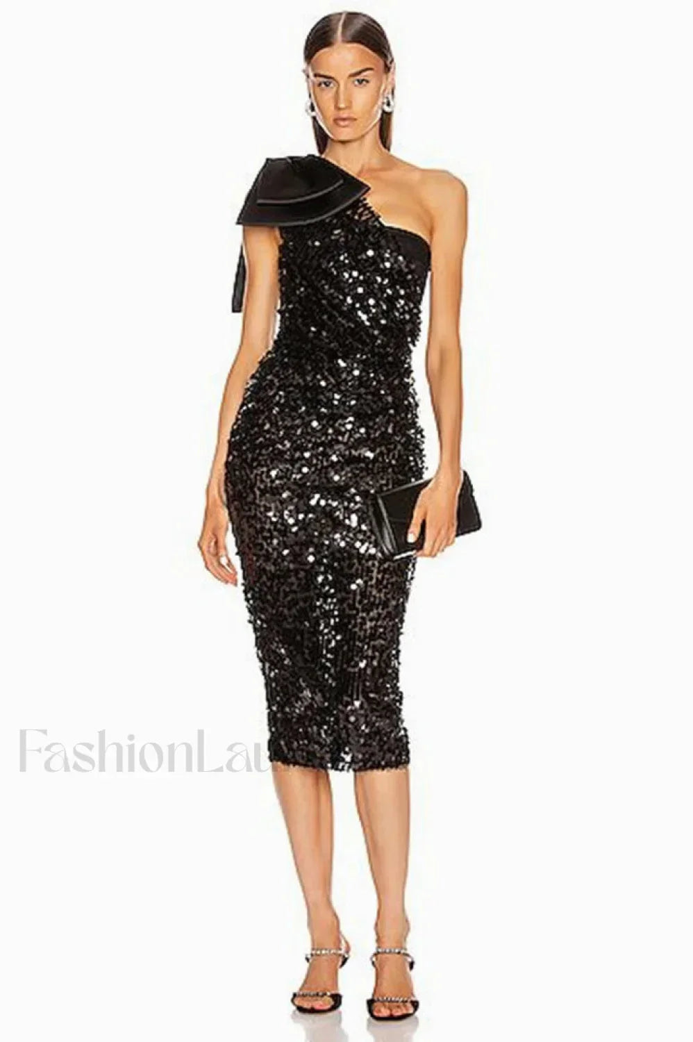 Sequined Longuette Stylish Dress With Bow Main image