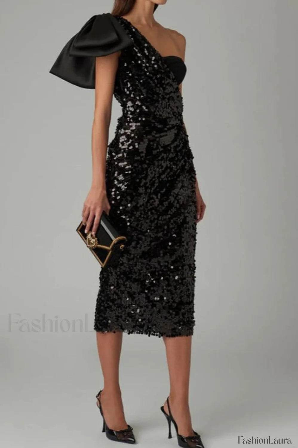 Sequined Longuette Stylish Dress With Bow